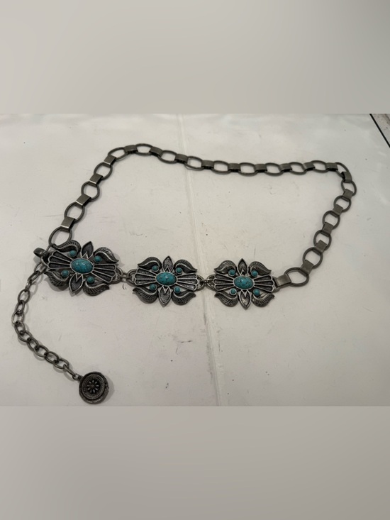 The Unbranded Brand Accessories - Silver Turquoise Concho Belt Boho Gypsy Western Chain Belt Festival